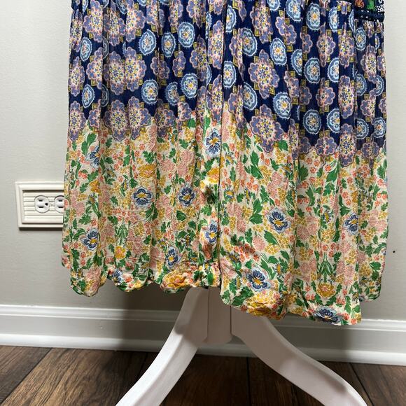 Anthropologie Maeve Ondine Floral Maxi Dress XS Sheer Sleeve Boho Peasant Navy - Picture 5 of 13